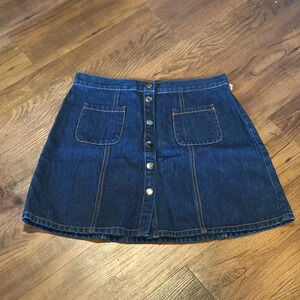 BDG Dark Wash Button Up Denim Skater Skirt A2